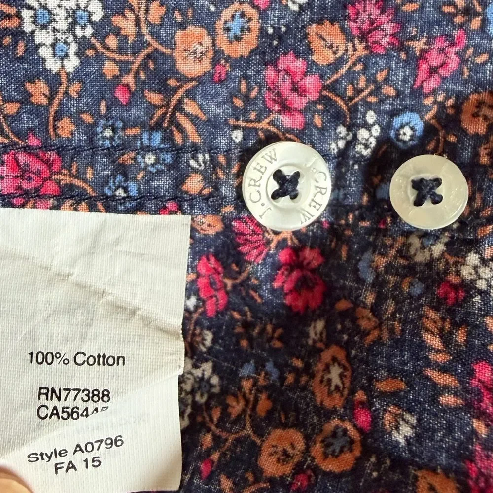 J. Crew Men's Slim Fit Floral Button-Down Shirt Size M Navy Multicolor Preppy